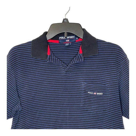 Ralph Lauren Polo Sport Shirt Short Sleeve Men Small Striped Blue Hi-Low Hem - Picture 2 of 8